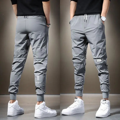Summer 2023 Men's Casual Pants Black Grey Drawstring Joggers Lightweight Breathable Quick Dry Trousers Ice Silk Sportswear Man