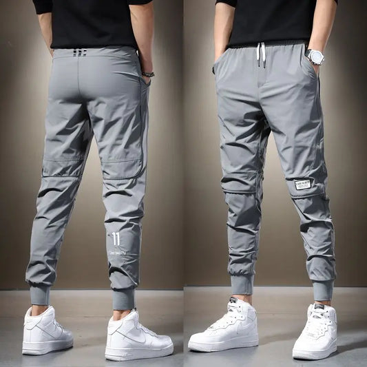 Summer 2023 Men's Casual Pants Black Grey Drawstring Joggers Lightweight Breathable Quick Dry Trousers Ice Silk Sportswear Man