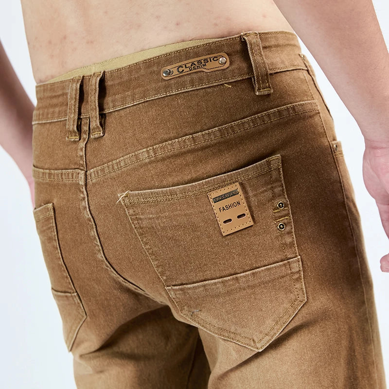 2025 Autumn New Men's Slim Elastic Jeans Fashion Korean Small Straight Pencil Pants Soft Comfortable Casual Green Denim Pants