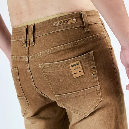 2025 Autumn New Men's Slim Elastic Jeans Fashion Korean Small Straight Pencil Pants Soft Comfortable Casual Green Denim Pants
