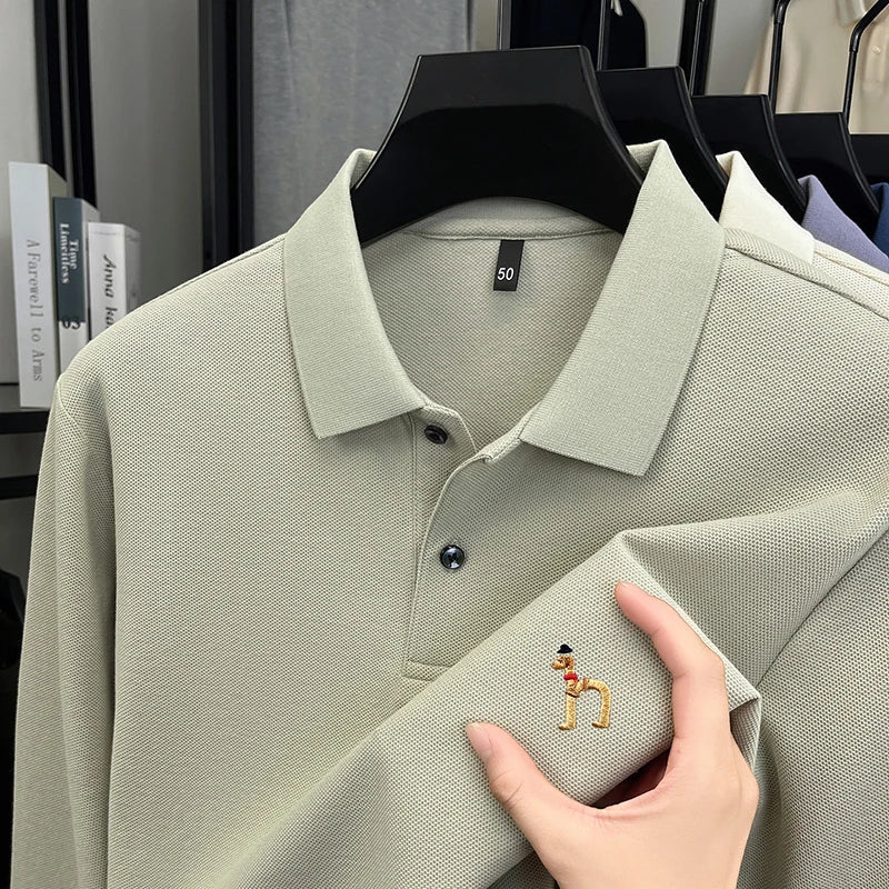 100% Cotton Luxury Brand Men's Polo Shirt Exquisite Dog Embroid Long Sleeve Fashion Quality Lapel T-Shirt Business Casual Menswear