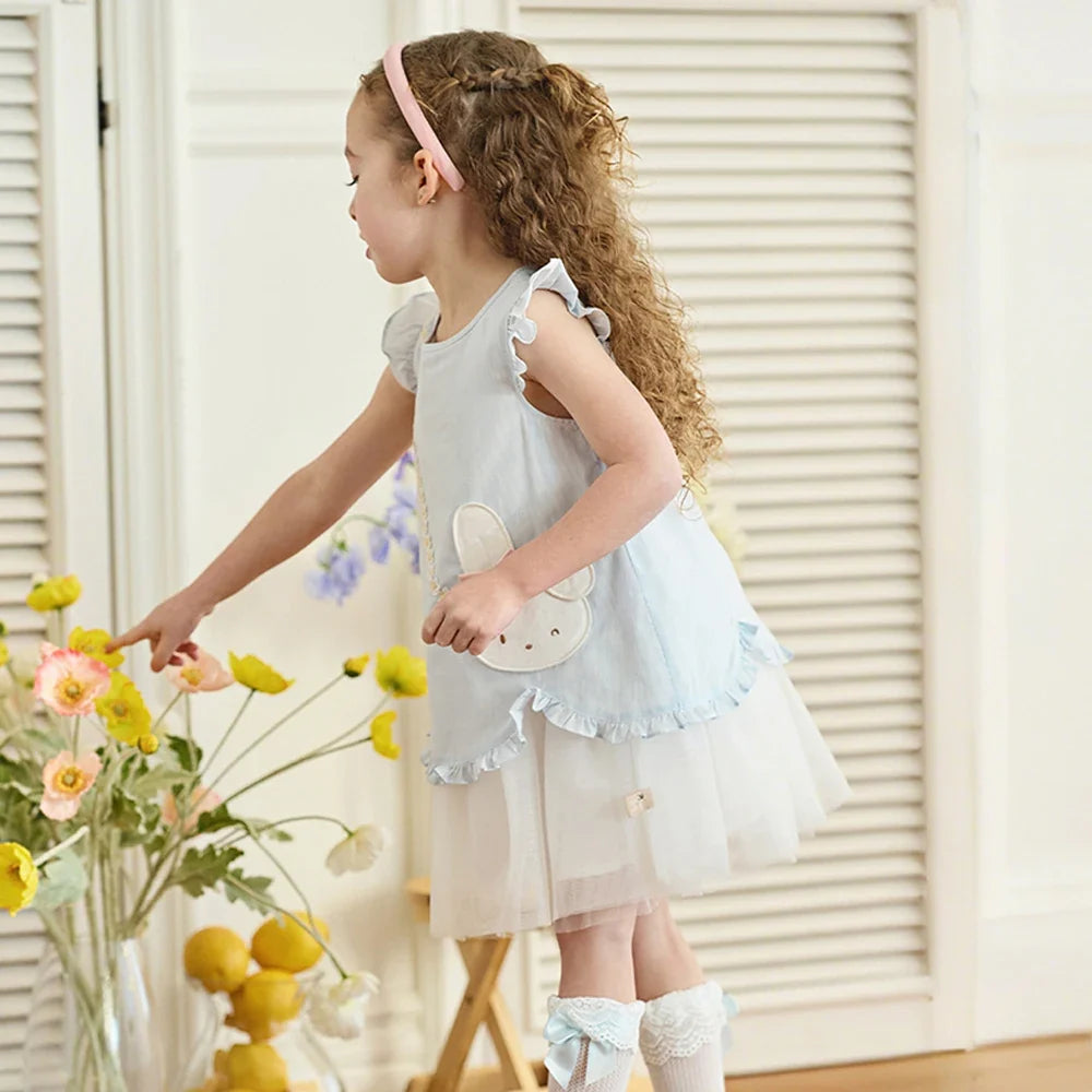 Girl's Summer Vest Mesh Dress Sweet Cute Children Sleeveless Princess Dress Fashion Cotton Party Outdoor DB2261316