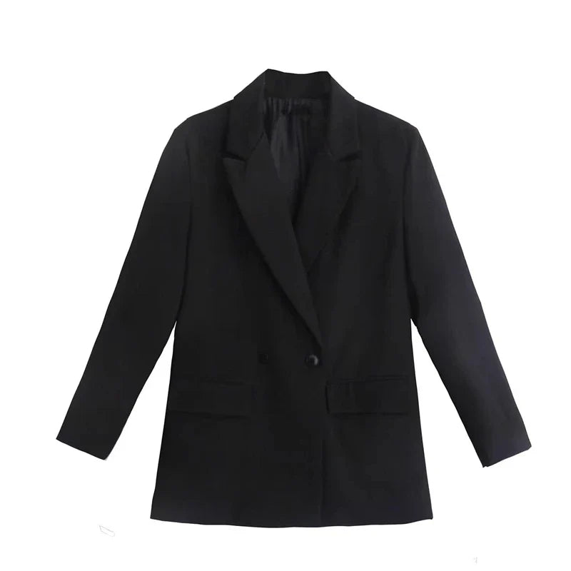 2025 New Women Fashion Double Breasted Plaid Blazer Coat Vintage Long Sleeve Flap Pockets Female Outerwear Chic Vestes Femme