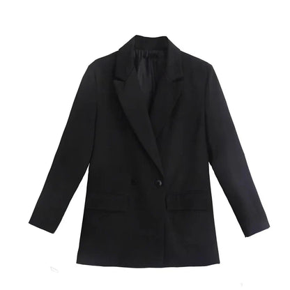 2025 New Women Fashion Double Breasted Plaid Blazer Coat Vintage Long Sleeve Flap Pockets Female Outerwear Chic Vestes Femme