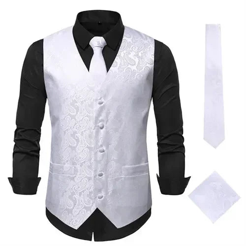Red Men's Single Breasted V-Neck Sleeveless Vest Jacket, Wedding Party Vests, White Black Blue Green Waistcoat With tie and