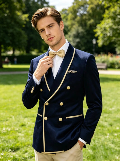 Slim Fit Velvet Men's Double Breasted Wedding Blazer Shawl Lapel Suit Jacket for Party Prom Business One Coat Outwear Outfits