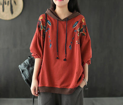 Brown Hoodies Embroidered Female Clothes Hooded Red Sweatshirts for Women Loose Green Baggy Tops Aesthetic Thick Goth Trend Emo