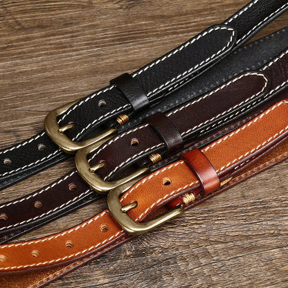2.4CM Ladies Pure Cowhide High Quality Genuine Leather Thin Belts for Women Copper Buckle Jeans Cowboy Korean Version Female