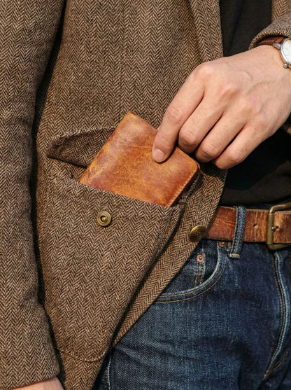 Ultra-Durable Men's Leather Short Wallet, Scratch-Resistant Hand-Rubbed Top Grain Leather Card Holder, Minimalist Travel Wallet