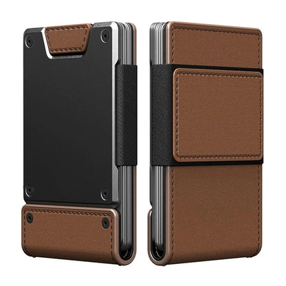 Men's Slim Minimalist Wallet Leather Metal RFID Blocking Front Back Pocket Card Holder