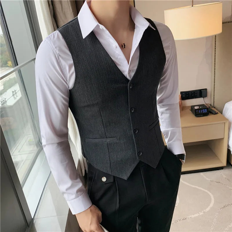 Plus Size 7XL 6XL 5XL Men's Fashion Striped Suit Vest British Style Business Work Slim Fit Wedding Social Sleeveless Vest
