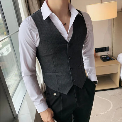Plus Size 7XL 6XL 5XL Men's Fashion Striped Suit Vest British Style Business Work Slim Fit Wedding Social Sleeveless Vest