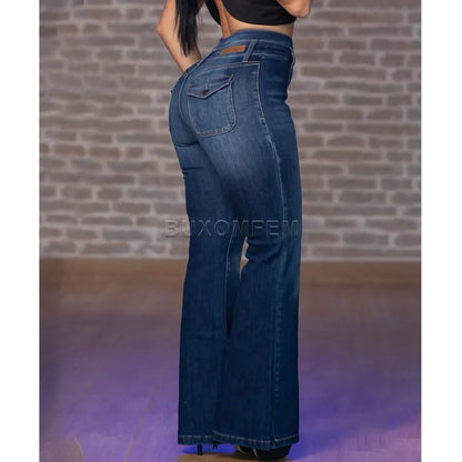 Women's High Waist Stylish Flared Jeans 2025 Ladies Modeling Wrap Hips Trousers Female Retro Comfortable Washed Denim Pants
