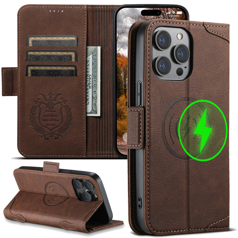Magsafe Business Leather Wallet Phone Case For iPhone 12 13 14 15 Pro Max Plus 16 17 Pro Max With Flip Card Holder Cover