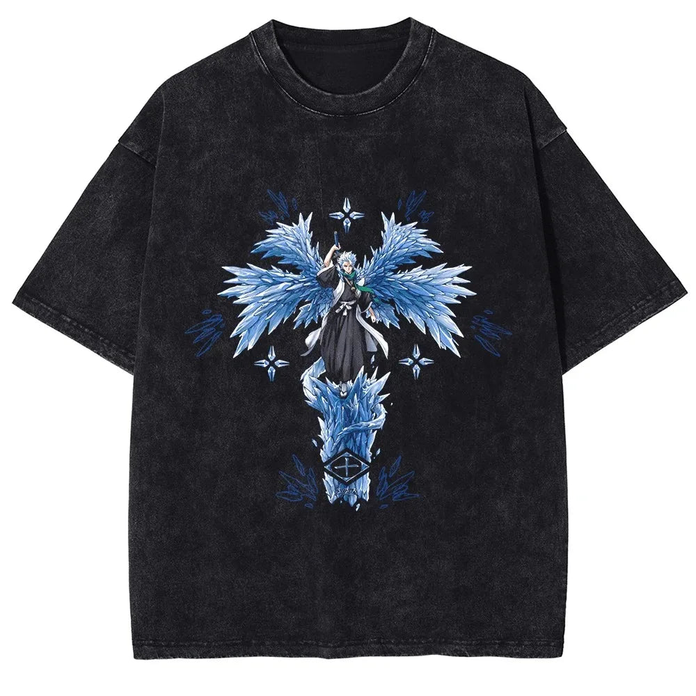 Japan Classic Anime BLEACH Zaraki Kenpachi Print T-shirt Men WomenCasual Tees Vintage Style Cotton Clothing Harajuku Washed Tops