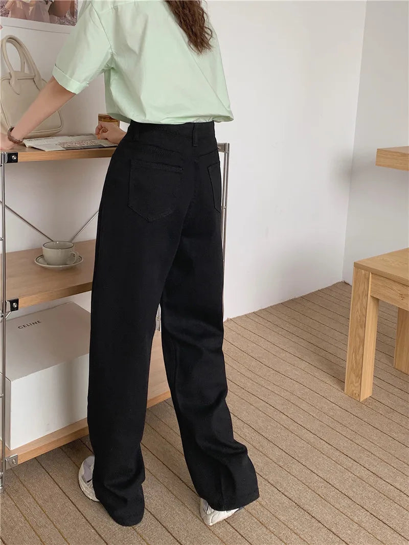 Korean Sle Simple Pure Color Wide Leg Jeans Pants for Women Summer Season Fall Collection Faion Ladies Premium Denim