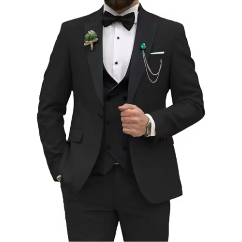 Slim Fit Men Suits Double Breasted Groom Formal Business Male Blazer Set Peak Lapel Party Wedding Tuxedo (Jacket+Vest+Pants)