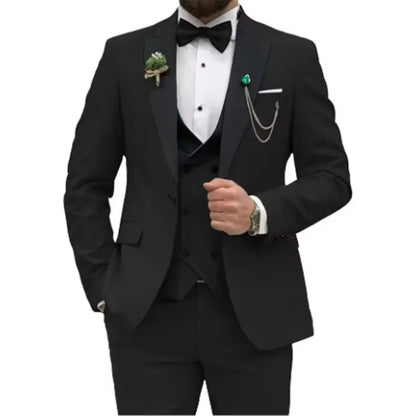 Slim Fit Men Suits Double Breasted Groom Formal Business Male Blazer Set Peak Lapel Party Wedding Tuxedo (Jacket+Vest+Pants)