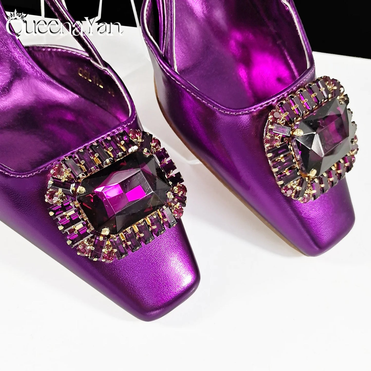 2025 Nigerian Heel Party for Women Purple Color Shoes and Bag Set Rhinestone Handbag Italian Design Wedding