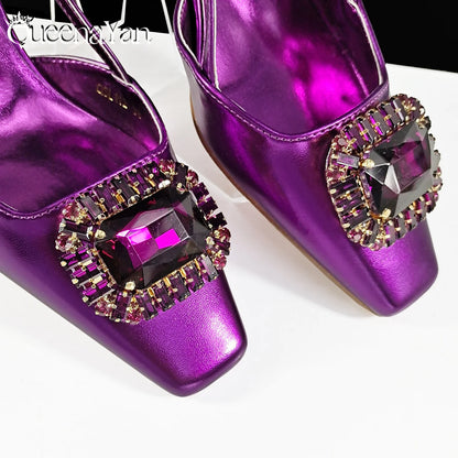 2025 Nigerian Heel Party for Women Purple Color Shoes and Bag Set Rhinestone Handbag Italian Design Wedding