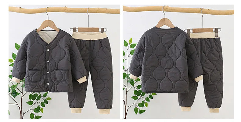 Autumn Winter Baby Kids Jackets+Pants Sets Thicken Boys Girls Coat Trousers Warm Windproof Clothes Suit For Children Home Wear