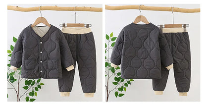 Autumn Winter Baby Kids Jackets+Pants Sets Thicken Boys Girls Coat Trousers Warm Windproof Clothes Suit For Children Home Wear