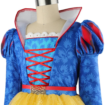 Girls Fairy Cosplay Costume Deluxe Snow White Puff Sleeve Princess Gown For Kids Carnival Halloween Birthday Party Role-Play