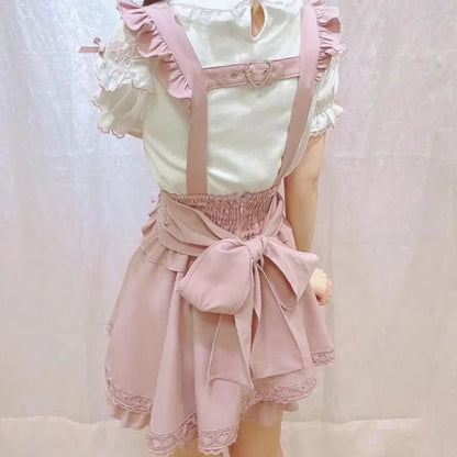 Japanese Gothic Lolita Ribbon Short Suspender plaid Skirt Girls Sweet Cute Lace A-Line Mini Skirts summer2026 black solid kawaii