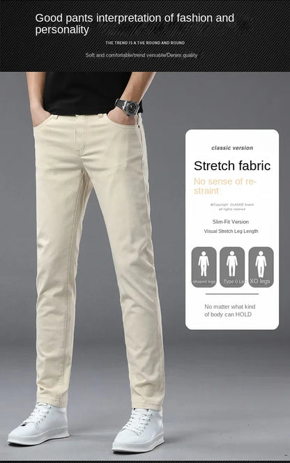 2025 spring/summer high end luxury fashion jeans for men, elastic trend versatile, slim fit, simple and casual pants