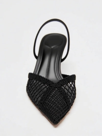 Mesh Woven Heeled Sandals Women Sexy Pointed Toe Back Strap Thin High Heels Comfortable Elegant Designer Shoes for Women Pumps