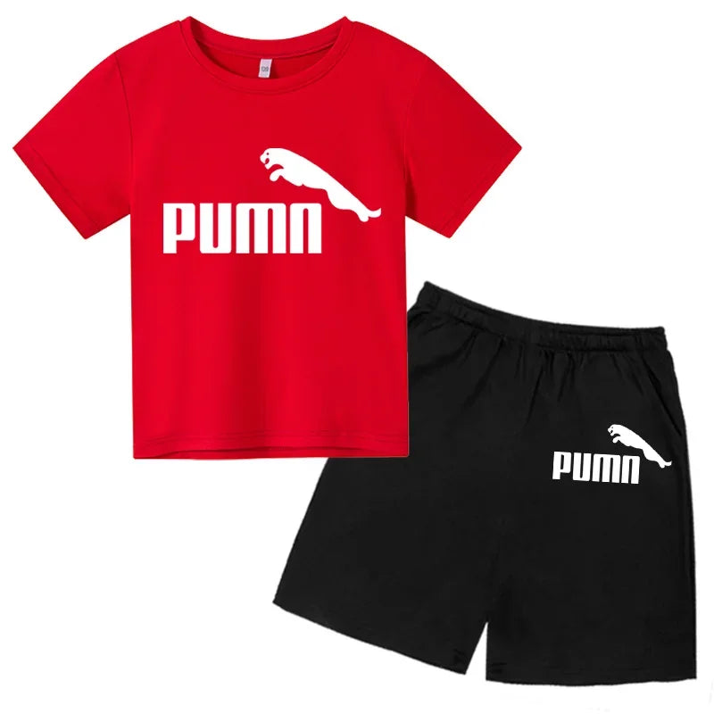 3-12Y Kids Summer Casual Letter Print 2-Piece Set Soft T-Shirt & Pants Suits for Boys & Girls