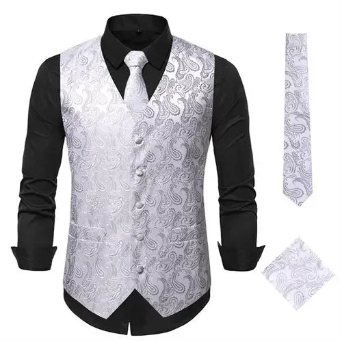 Red Men's Single Breasted V-Neck Sleeveless Vest Jacket, Wedding Party Vests, White Black Blue Green Waistcoat With tie and
