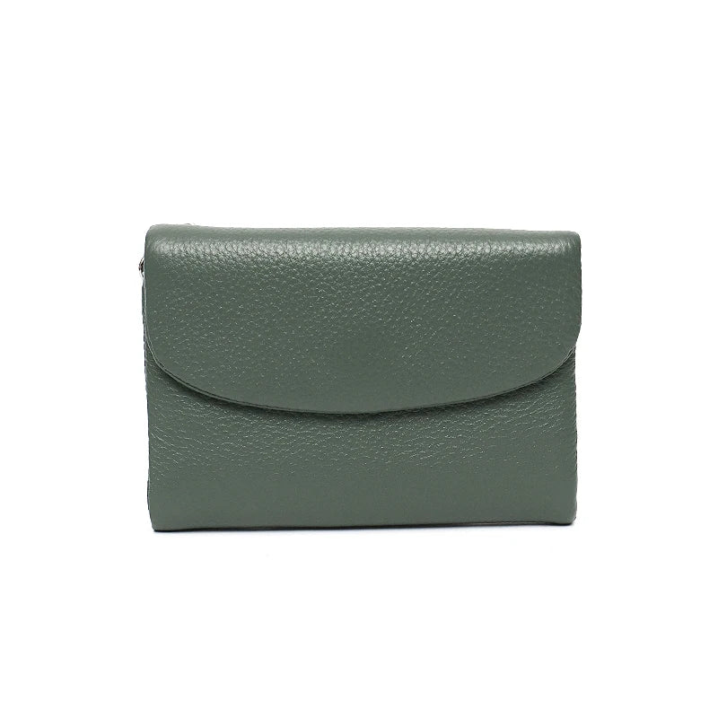 Portefeuille court minimaliste pour femme en cuir véritable avec rabat aimanté, porte-monnaie à trois volets, plusieurs fentes pour cartes, portable, usage quotidien