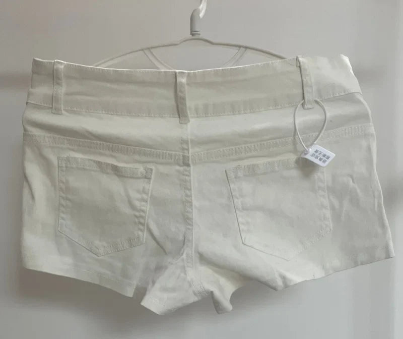 Sexy Low Rise Denim Super Shorts White Women's Summer Rivet Skinny Hot Pant Black Y2k Micro Short Jeans Korean Style Booty Short