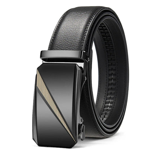 Automatic Buckle Belt for Men, High Quality Genuine Leather Belt, Adjustable Ratchet Belt Fashion Designer Belt Men