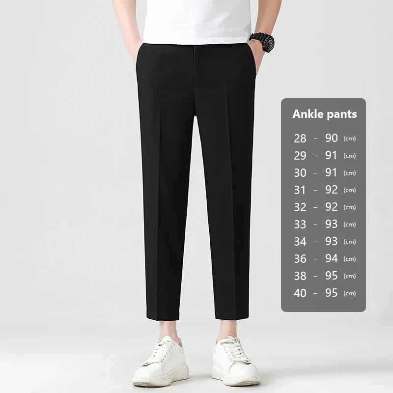 High Quality Lyocell Blend Summer Ankle Length Pants Men Business Elastic Waist Formal Suit Korean Social Work Trousers Male 40