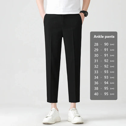 High Quality Lyocell Blend Summer Ankle Length Pants Men Business Elastic Waist Formal Suit Korean Social Work Trousers Male 40