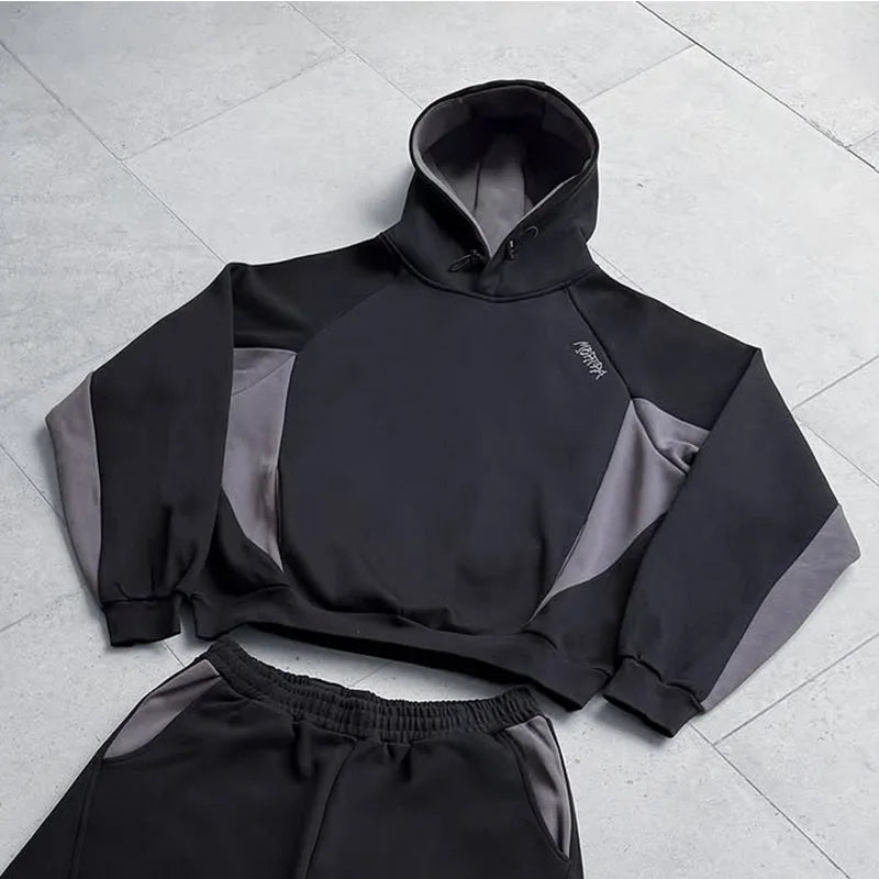 Autumn and winter new trendy men's and women's high street Japanese casual sports letter hooded sweatshirt and pants set
