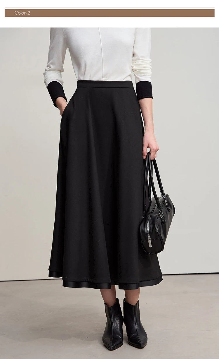 Elegant Skirts For Woman 2025 Winter New Commuter Style A-Line Mid-Calf Skirt Loose Solid Versatile Woman Clothes 12544126