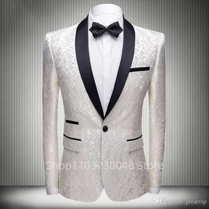 White Jacquard Men's Wedding/Business Blazer Slim Fit 1 Pcs Slim Fit Smoking Jacket Shawl Lapel Italian Style Fashion Suit Coat