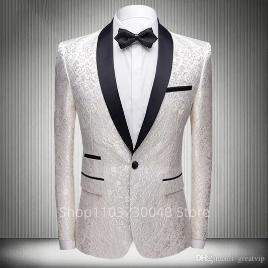 White Jacquard Men's Wedding/Business Blazer Slim Fit 1 Pcs Slim Fit Smoking Jacket Shawl Lapel Italian Style Fashion Suit Coat