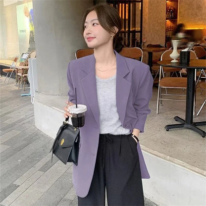 New Arrival Slim Fit Grey Blazer Jacket for Petite Women - Casual Chic Asymmetric Hem Design, Unique Small Size Office-Ready