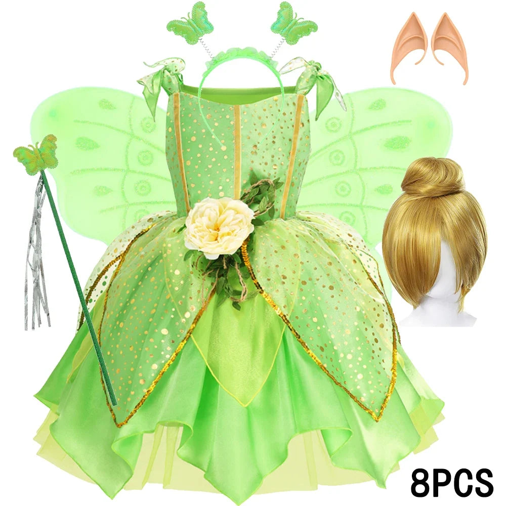 Summer Girls Tinkerbell Fairy Dresses Up for Girls Costume Kids Cosplay Flower Fairy Princess Clothes Christmas Party Outfit