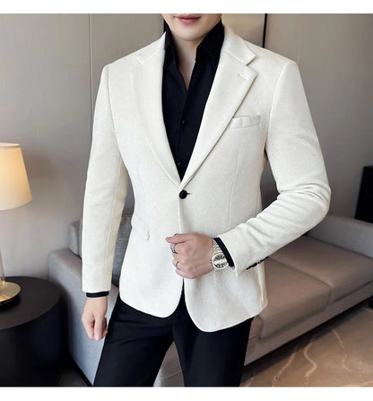 Autumn Winter Fashion Seaweed Pattern Suit Jacket High Quality Luxury Slim Fit Casual Men's Blazers Coats Social Prom Tuxedo
