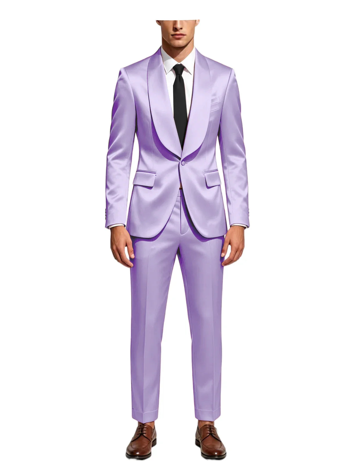 Luxury Men's Satin Tuxedo Suit Shawl Lapel Slim Fit 2-Piece Blazer & Pants Set Formal Business Casual Jacket Coat for Wedding