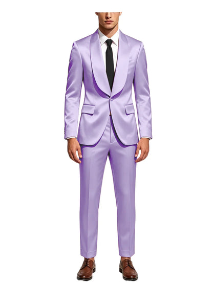 Luxury Men's Satin Tuxedo Suit Shawl Lapel Slim Fit 2-Piece Blazer & Pants Set Formal Business Casual Jacket Coat for Wedding