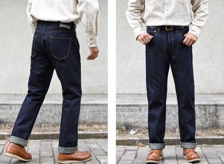 Mens Jeans Rainbow Sanforized Selvedge Denim Jeans Man Python Skin Labels Regular Fit 14 Oz