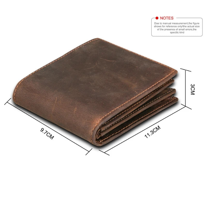 Portefeuille homme en cuir véritable de vachette vintage avec blocage RFID, fait à la main, avec porte-monnaie, portefeuille court