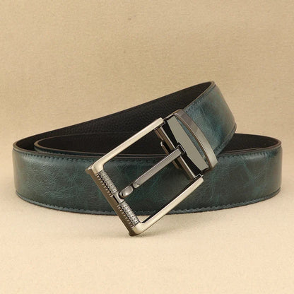 Designer Pin Buckle Gray Genuine Leather Men Belt Famous Brand Fashion Light  Luxury Strap Casual Young Cowboy Ceinture Homme
