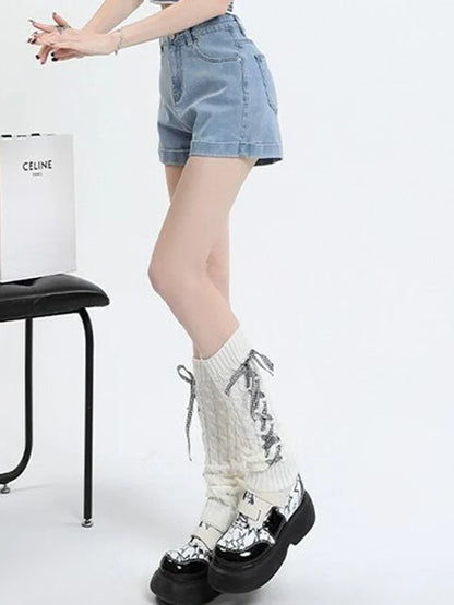Summer 2024 New Women Rolled Edge Hot Denim Shorts Lady Korean Mini Pants Girls Elastic Blue Black Black Gray A Line Short Jeans